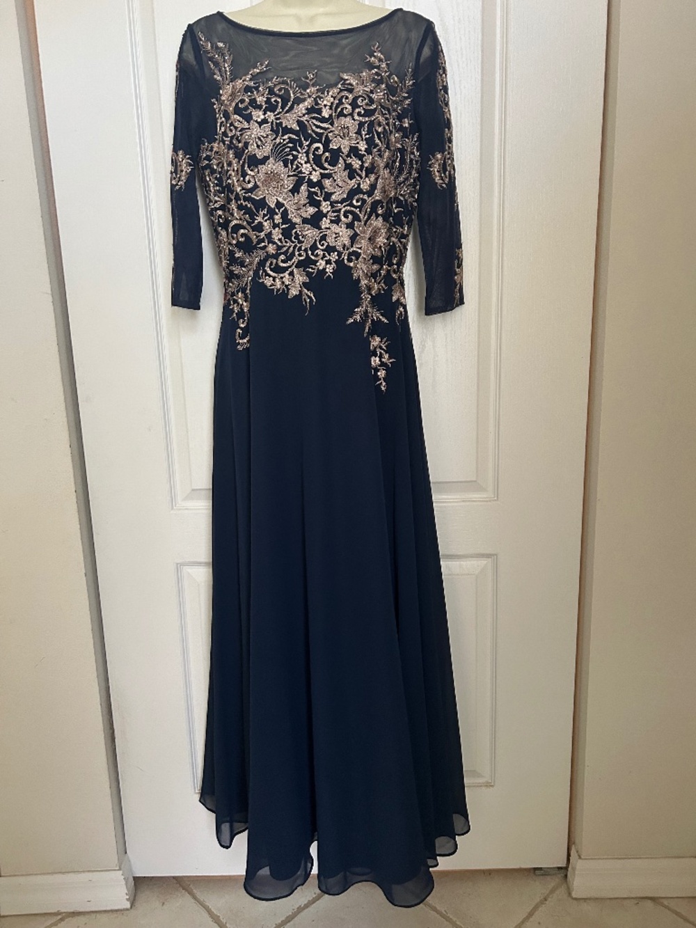 Navy Blue Gown with Gold Embellishments